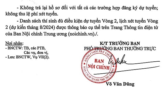 Ban Nội chính Trung ương bổ sung chỉ tiêu tuyển dụng từ nguồn sinh viên tốt nghiệp xuất sắc