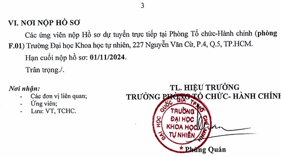 Khoa Hóa học, trường Đại học KHTN - ĐHQG Hồ Chí Minh tuyển dụng trợ giảng năm 2024