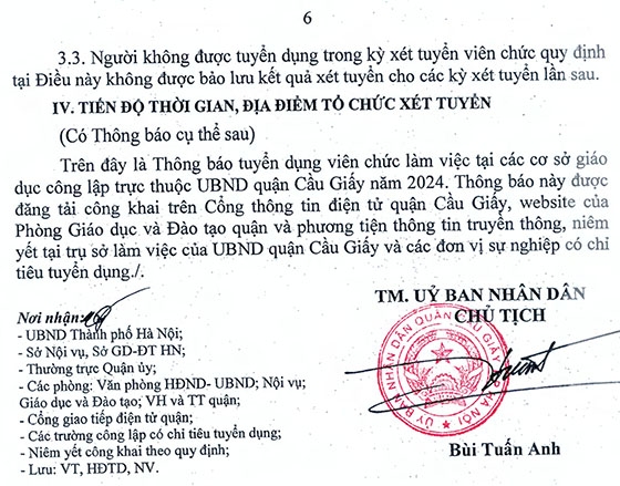 UBND quận Cầu Giấy, Hà Nội tuyển dụng viên chức làm việc tại các cơ sở GD công lập