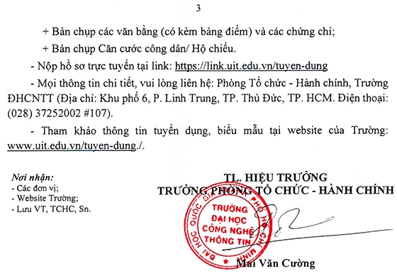 Trường ĐH Công nghệ Thông tin, ĐHQG-HCM tuyển dụng nhân sự đợt 4 năm 2024