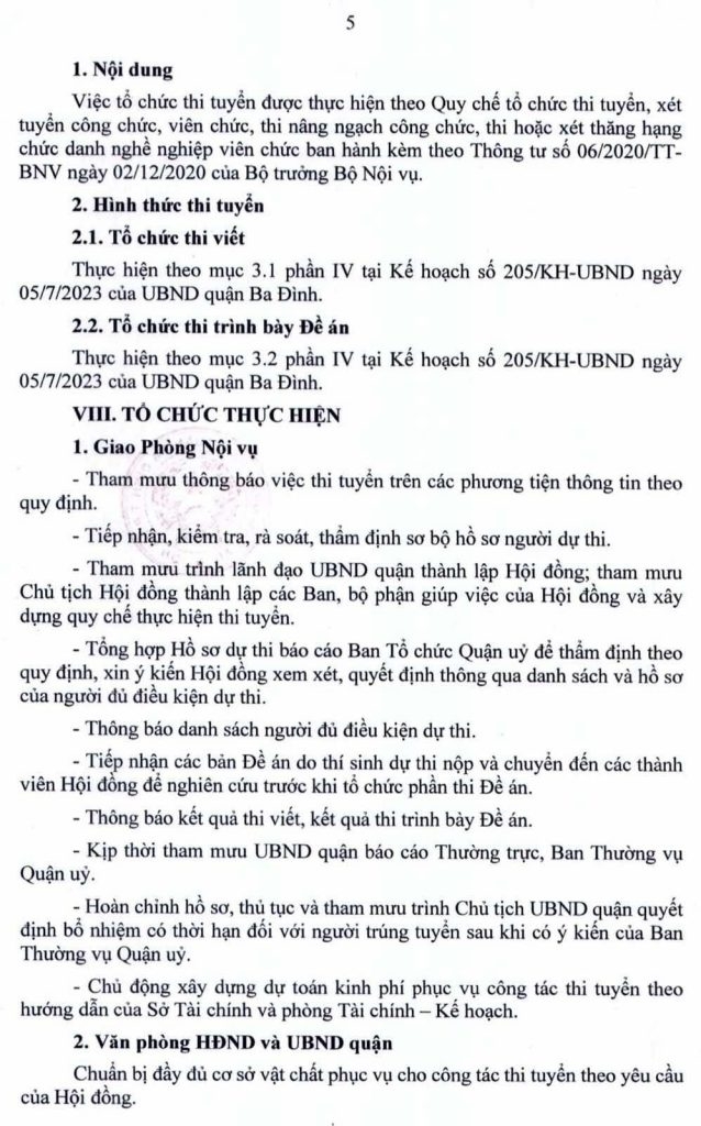 UBND quận Ba Đình, TP. Hà Nội tuyển dụng chức danh lãnh đạo, quản lý