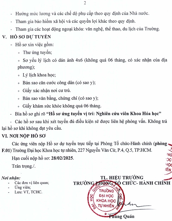 Trường ĐH Khoa học Tự nhiên, ĐHQG – HCM tuyển nghiên cứu viên khoa hóa học