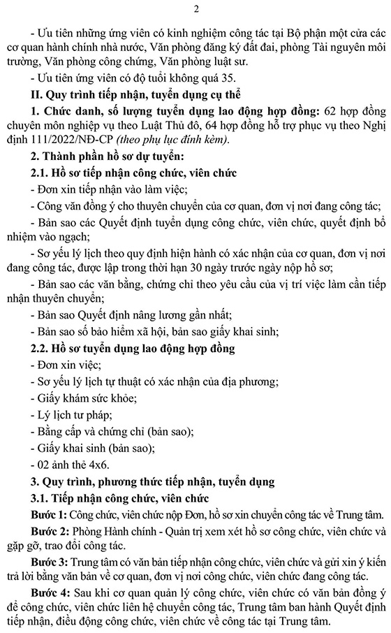 Trung tâm phục vụ hành chính công TP. Hà Nội tuyển dụng lao động