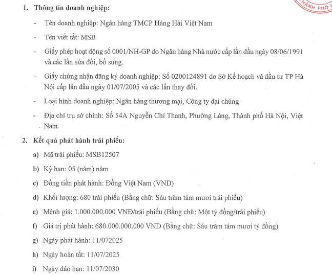 Ngân hàng MSB huy động thành công hơn 8.000 tỷ đồng từ trái phiếu
