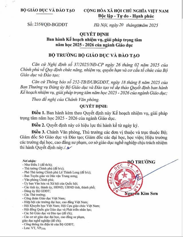 Năm học 2025-2026, thực hiện các nghị quyết lớn, đột phá trong đổi mới giáo dục