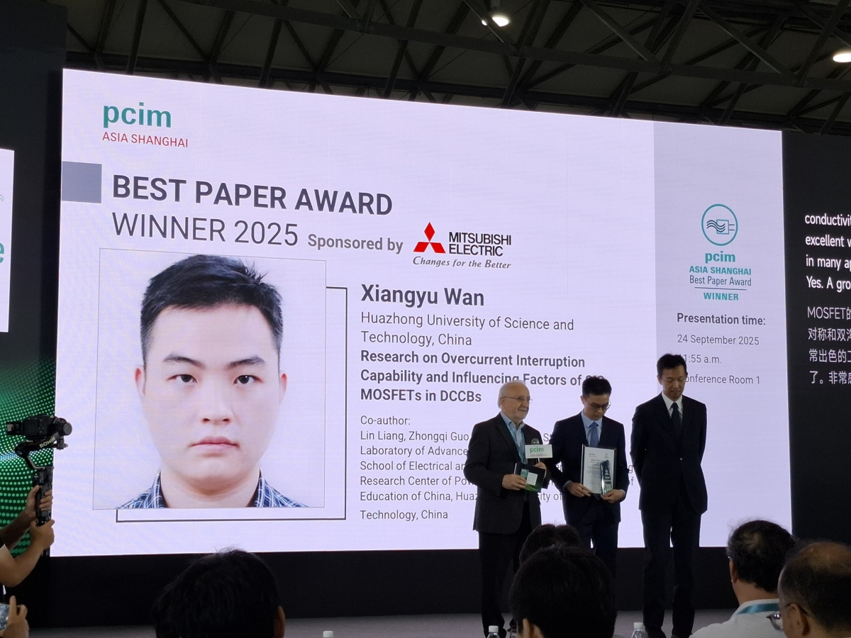 Hội nghị PCIM Châu Á Thượng Hải 2025 trao giải Best Paper cho tác giả Xiangyu Wan đến từ Đại học Khoa học và Công nghệ Điện tử Trung Quốc