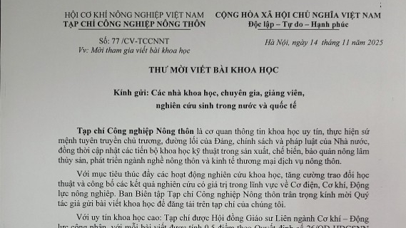 Tạp chí Công nghiệp Nông thôn: Bài báo khoa học, kết nối tri thức – Nâng tầm nghiên cứu