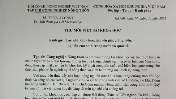 Tạp chí Công nghiệp Nông thôn: Bài báo khoa học, kết nối tri thức – Nâng tầm nghiên cứu