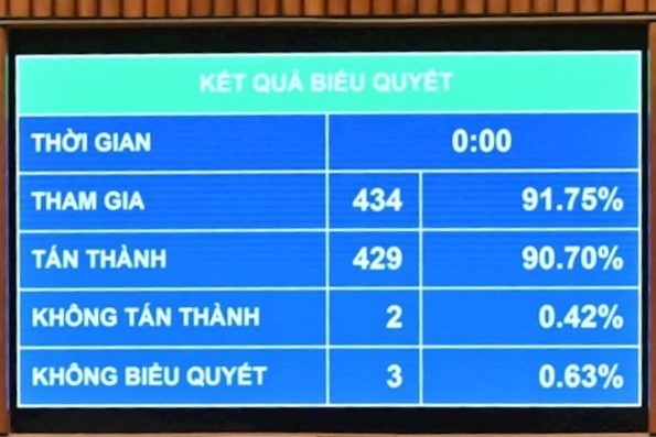 Kết quả Quốc hội biểu quyết thông qua Luật AI.