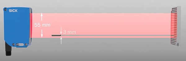 Hình 2: Mảng cảm biến quang điện có thể phát hiện các vật thể nhỏ tới 3 mm trong vùng quan sát cao 55 mm. (Nguồn ảnh: SICK)