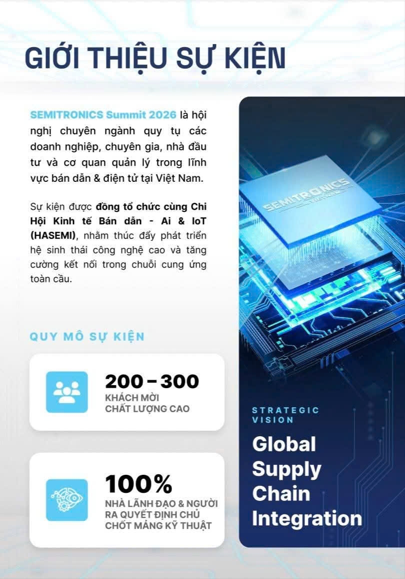 SEMICONNECT Vietnam 2026 quy tụ các chuyên gia, doanh nghiệp và nhà quản lý nhằm thúc đẩy phát triển hệ sinh thái bán dẫn và điện tử Việt Nam.
