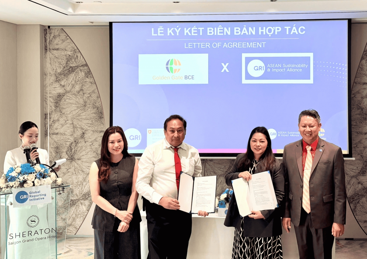 Lễ ký kết mở rộng hợp tác khu vực thông qua Liên minh ASEAN Sustainability & Impact Alliance (ASIA), với sự tham gia của Golden Gate BCE Group. Ảnh: Nart Thái