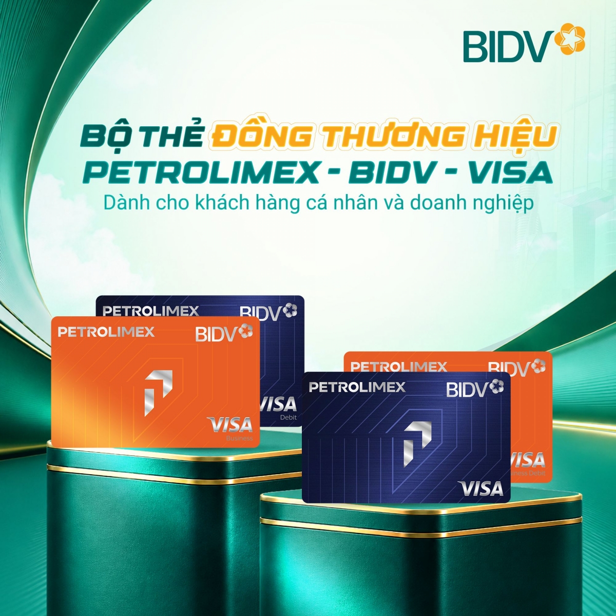 Bộ thẻ đồng thương hiệu Petrolimex - BIDV - Visa gồm các dòng thẻ ghi nợ và thẻ tín dụng dành cho khách hàng cá nhân và doanh nghiệp