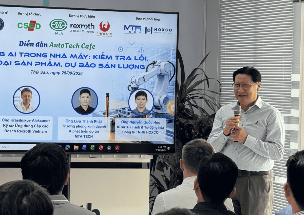 PGS.TS. Lê Hoài Quốc – Chủ tịch Hội Tự động hóa TP.HCM điều phối chương trình tại Diễn đàn AutoTech Cafe kỳ 4 với chủ đề “Ứng dụng AI trong nhà máy: Kiểm tra lỗi, phân loại sản phẩm, dự báo sản lượng”.