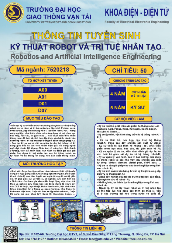 dai hoc giao thong van tai mo dao tao ky su nganh ky thuat robot va tri tue nhan tao tu nam hoc 2021 2022